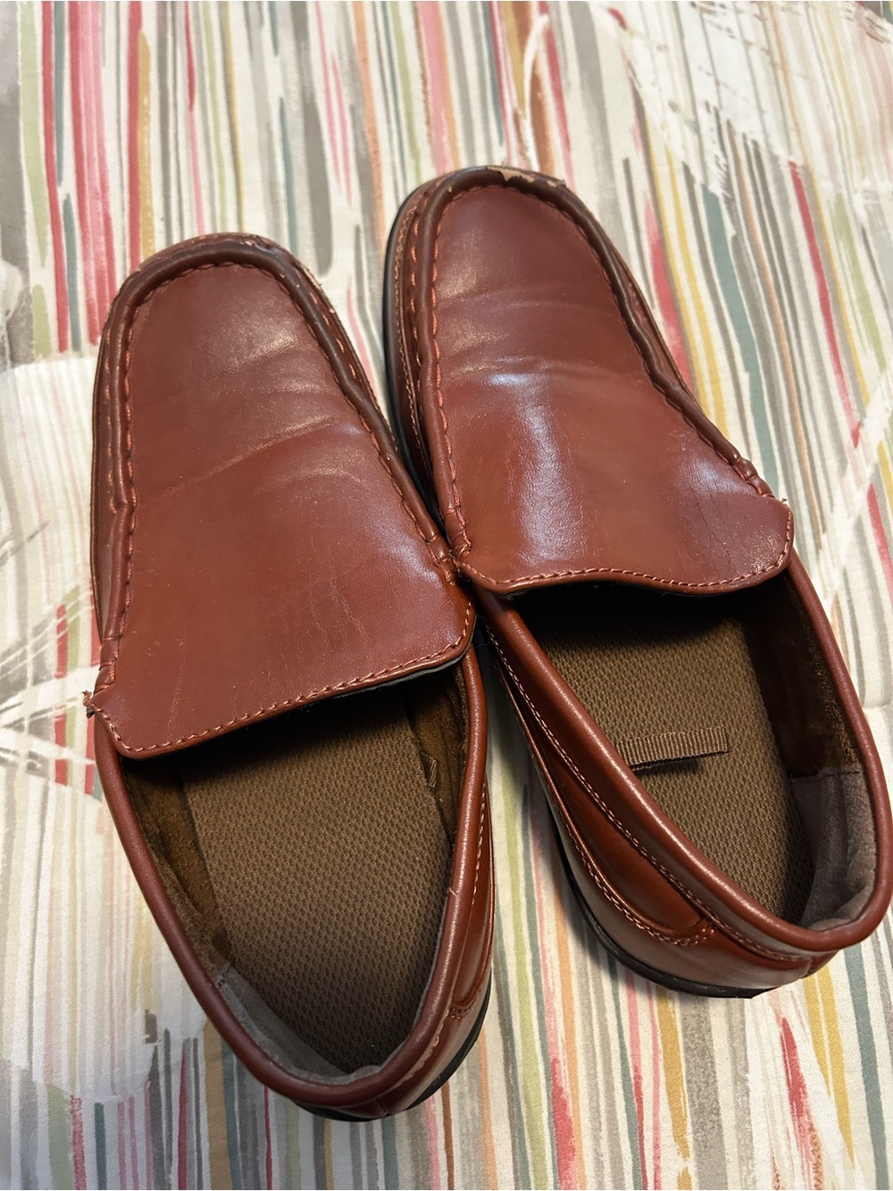 Boys Brown Leather Slip-On Loafers